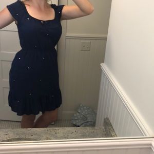 Summer dress, navy, mirrors embroidered, worn once
